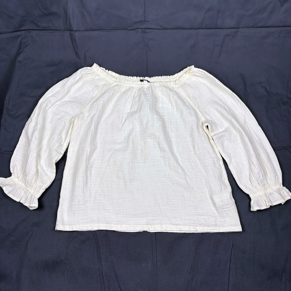 Lands End Gauze On Off Shoulder Blouse Shirt Womens Sz S Ivory Cotton Resort